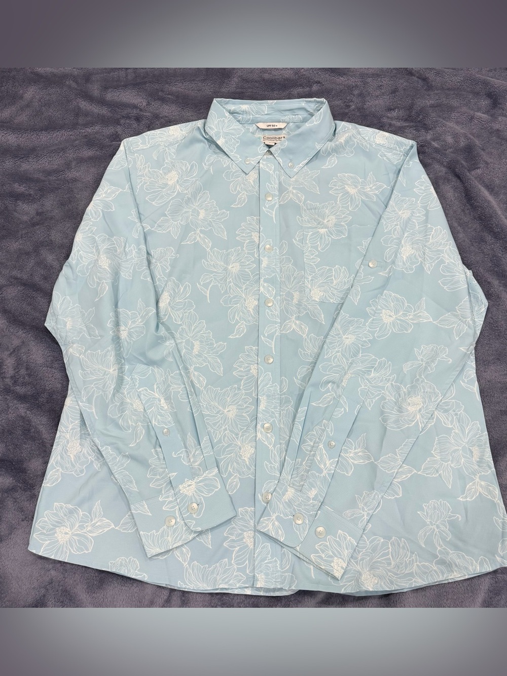 Coolibar Shirt Mens Size L Mint UPF 50+ UV Sun Protection Roll Tab Button Down